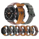For Samsung Galaxy Watch Ultra 47mm Stitched Black Buckle Genuine Leather Watch Band