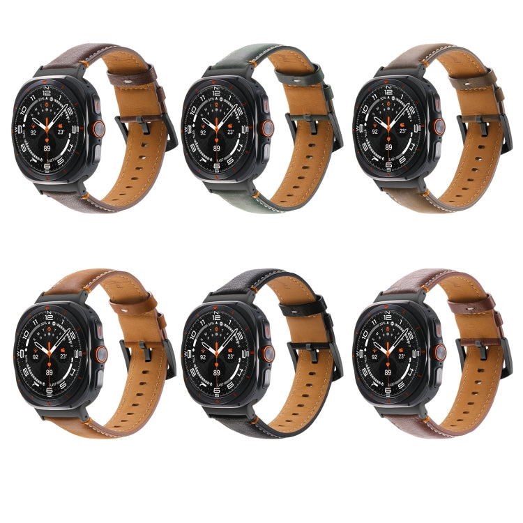 For Samsung Galaxy Watch Ultra 47mm Stitched Black Buckle Genuine Leather Watch Band