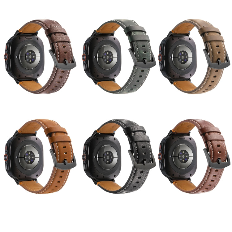 For Samsung Galaxy Watch Ultra 47mm Stitched Black Buckle Genuine Leather Watch Band