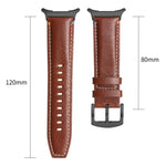 For Samsung Galaxy Watch Ultra 47mm Stitched Black Buckle Genuine Leather Watch Band