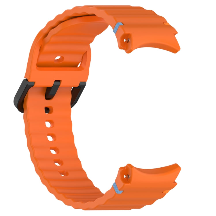 Wavy Grain Stitched Black Buckle Silicone Watch Band, For Samsung Galaxy Watch 5 40 / 44mm, For Samsung Galaxy Watch 5 Pro, For Samsung Galaxy Watch 4 40 / 44mm, For Samsung Galaxy Watch 4 Classic 42 / 46mm