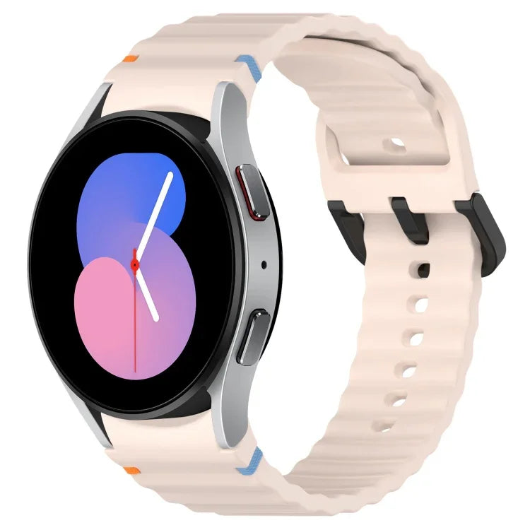 سوار ساعة سيليكون بنقشة حبيبات متموجة مع مشبك أسود مخيط، لـ Samsung Galaxy Watch 5 مقاس 40 / 44مم، لـ Samsung Galaxy Watch 5 Pro، لـ Samsung Galaxy Watch 4 مقاس 40 / 44مم، لـ Samsung Galaxy Watch 4 Classic مقاس 42 / 46مم