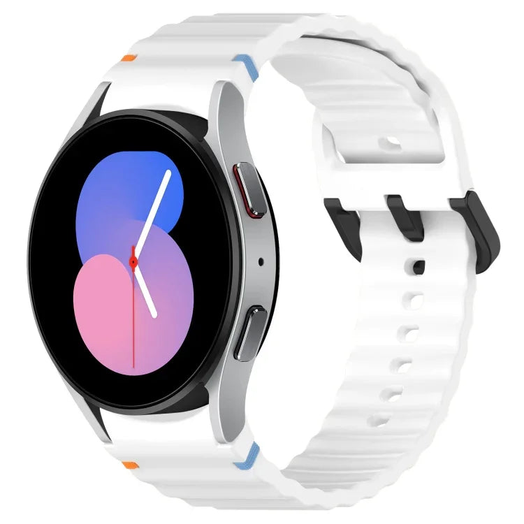 سوار ساعة سيليكون بنقشة حبيبات متموجة مع مشبك أسود مخيط، لـ Samsung Galaxy Watch 5 مقاس 40 / 44مم، لـ Samsung Galaxy Watch 5 Pro، لـ Samsung Galaxy Watch 4 مقاس 40 / 44مم، لـ Samsung Galaxy Watch 4 Classic مقاس 42 / 46مم