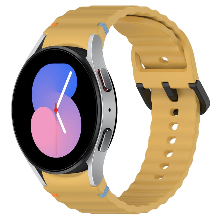 Wavy Grain Stitched Black Buckle Silicone Watch Band, For Samsung Galaxy Watch 5 40 / 44mm, For Samsung Galaxy Watch 5 Pro, For Samsung Galaxy Watch 4 40 / 44mm, For Samsung Galaxy Watch 4 Classic 42 / 46mm