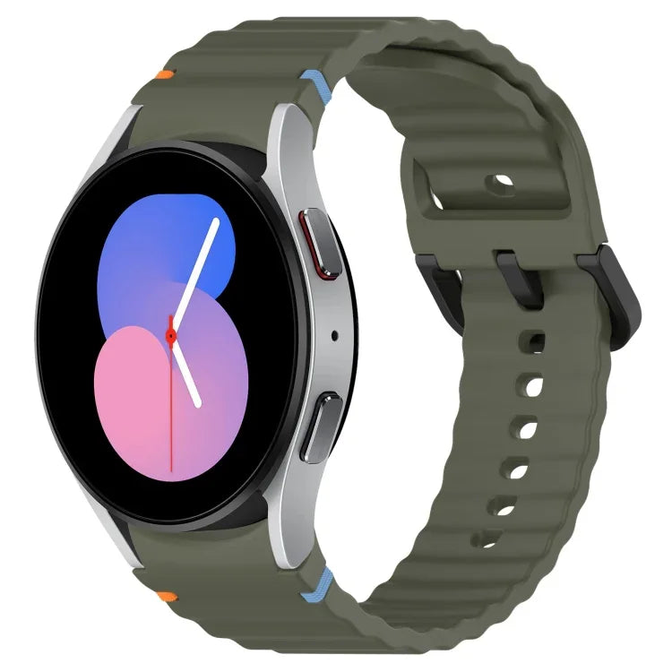 سوار ساعة سيليكون بنقشة حبيبات متموجة مع مشبك أسود مخيط، لـ Samsung Galaxy Watch 5 مقاس 40 / 44مم، لـ Samsung Galaxy Watch 5 Pro، لـ Samsung Galaxy Watch 4 مقاس 40 / 44مم، لـ Samsung Galaxy Watch 4 Classic مقاس 42 / 46مم