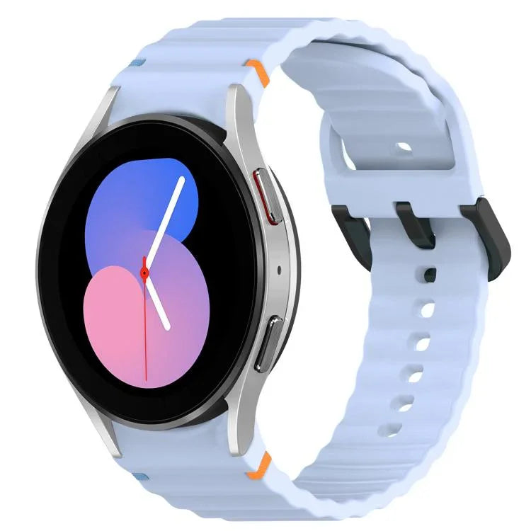 سوار ساعة سيليكون بنقشة حبيبات متموجة مع مشبك أسود مخيط، لـ Samsung Galaxy Watch 5 مقاس 40 / 44مم، لـ Samsung Galaxy Watch 5 Pro، لـ Samsung Galaxy Watch 4 مقاس 40 / 44مم، لـ Samsung Galaxy Watch 4 Classic مقاس 42 / 46مم