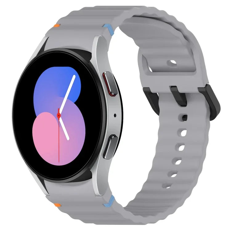 سوار ساعة سيليكون بنقشة حبيبات متموجة مع مشبك أسود مخيط، لـ Samsung Galaxy Watch 5 مقاس 40 / 44مم، لـ Samsung Galaxy Watch 5 Pro، لـ Samsung Galaxy Watch 4 مقاس 40 / 44مم، لـ Samsung Galaxy Watch 4 Classic مقاس 42 / 46مم