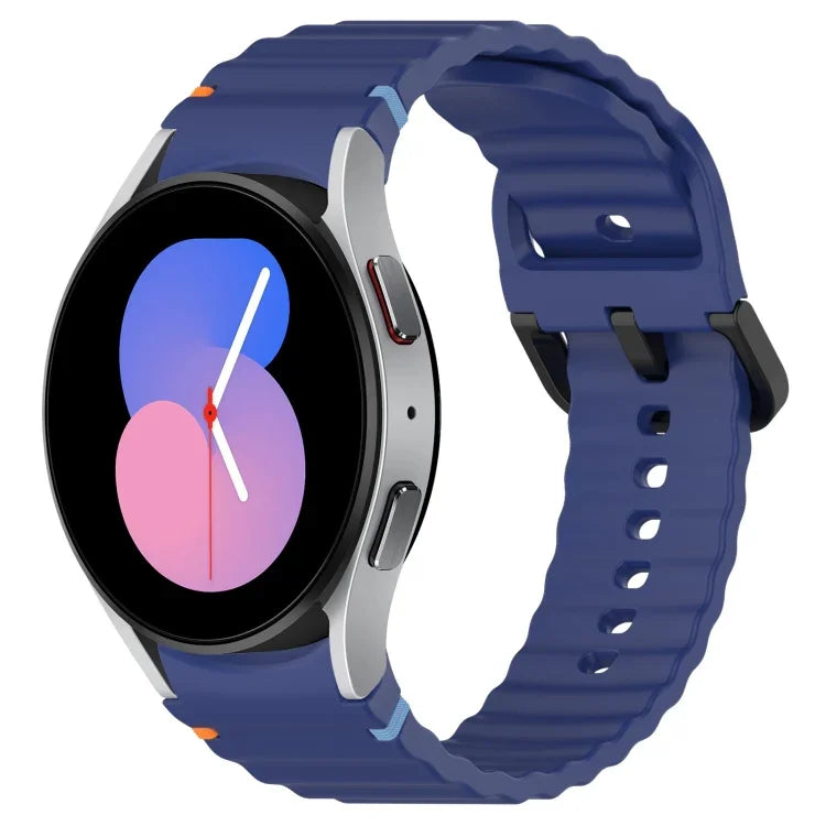 سوار ساعة سيليكون بنقشة حبيبات متموجة مع مشبك أسود مخيط، لـ Samsung Galaxy Watch 5 مقاس 40 / 44مم، لـ Samsung Galaxy Watch 5 Pro، لـ Samsung Galaxy Watch 4 مقاس 40 / 44مم، لـ Samsung Galaxy Watch 4 Classic مقاس 42 / 46مم