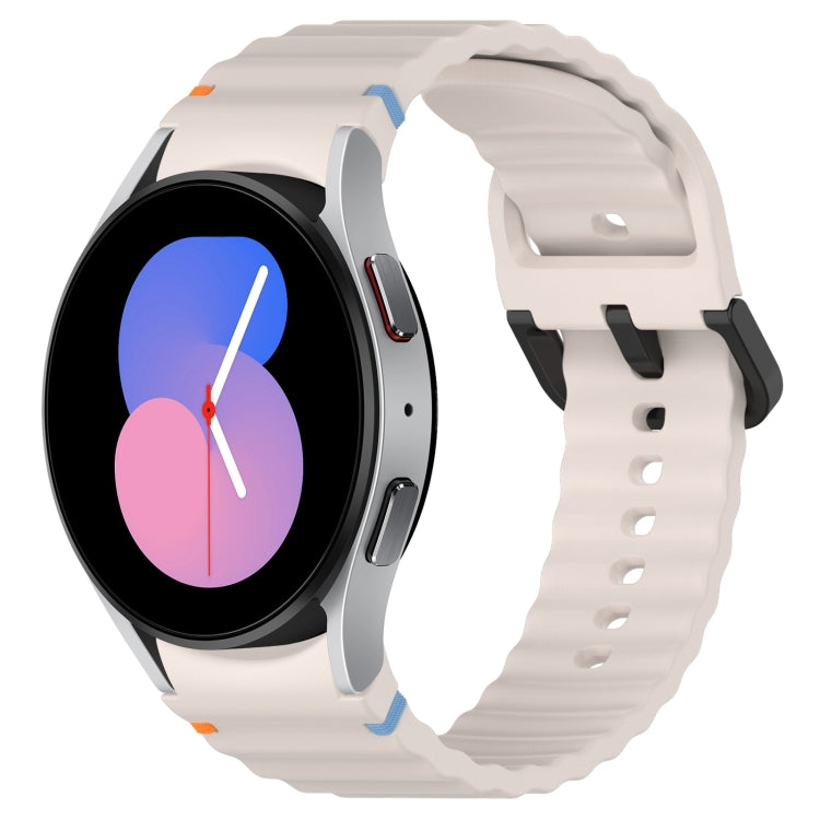 Wavy Grain Stitched Black Buckle Silicone Watch Band, For Samsung Galaxy Watch 5 40 / 44mm, For Samsung Galaxy Watch 5 Pro, For Samsung Galaxy Watch 4 40 / 44mm, For Samsung Galaxy Watch 4 Classic 42 / 46mm