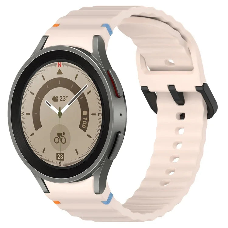 سوار ساعة سيليكون بنقشة حبيبات متموجة مع مشبك أسود مخيط، لـ Samsung Galaxy Watch 5 مقاس 40 / 44مم، لـ Samsung Galaxy Watch 5 Pro، لـ Samsung Galaxy Watch 4 مقاس 40 / 44مم، لـ Samsung Galaxy Watch 4 Classic مقاس 42 / 46مم