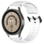 Wavy Grain Stitched Black Buckle Silicone Watch Band, For Samsung Galaxy Watch 5 40 / 44mm, For Samsung Galaxy Watch 5 Pro, For Samsung Galaxy Watch 4 40 / 44mm, For Samsung Galaxy Watch 4 Classic 42 / 46mm