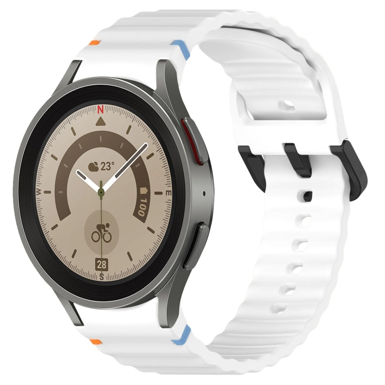 Wavy Grain Stitched Black Buckle Silicone Watch Band, For Samsung Galaxy Watch 5 40 / 44mm, For Samsung Galaxy Watch 5 Pro, For Samsung Galaxy Watch 4 40 / 44mm, For Samsung Galaxy Watch 4 Classic 42 / 46mm