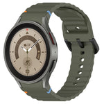 Wavy Grain Stitched Black Buckle Silicone Watch Band, For Samsung Galaxy Watch 5 40 / 44mm, For Samsung Galaxy Watch 5 Pro, For Samsung Galaxy Watch 4 40 / 44mm, For Samsung Galaxy Watch 4 Classic 42 / 46mm