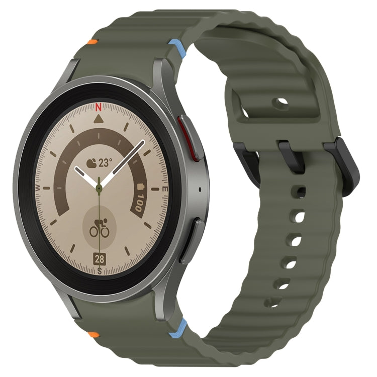 Wavy Grain Stitched Black Buckle Silicone Watch Band, For Samsung Galaxy Watch 5 40 / 44mm, For Samsung Galaxy Watch 5 Pro, For Samsung Galaxy Watch 4 40 / 44mm, For Samsung Galaxy Watch 4 Classic 42 / 46mm