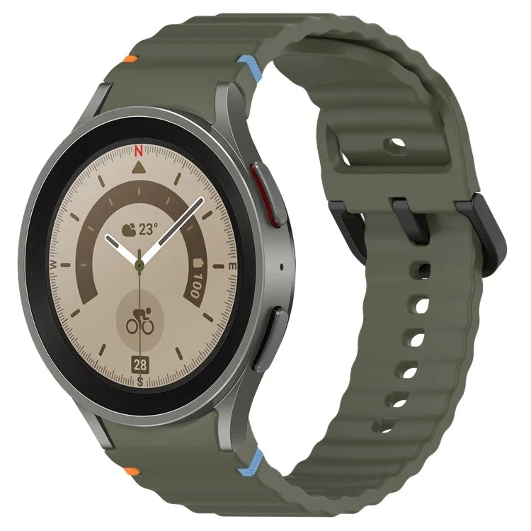 سوار ساعة سيليكون بنقشة حبيبات متموجة مع مشبك أسود مخيط، لـ Samsung Galaxy Watch 5 مقاس 40 / 44مم، لـ Samsung Galaxy Watch 5 Pro، لـ Samsung Galaxy Watch 4 مقاس 40 / 44مم، لـ Samsung Galaxy Watch 4 Classic مقاس 42 / 46مم