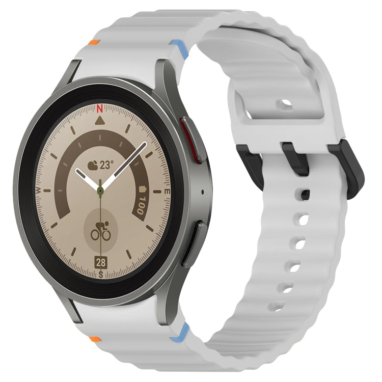 Wavy Grain Stitched Black Buckle Silicone Watch Band, For Samsung Galaxy Watch 5 40 / 44mm, For Samsung Galaxy Watch 5 Pro, For Samsung Galaxy Watch 4 40 / 44mm, For Samsung Galaxy Watch 4 Classic 42 / 46mm