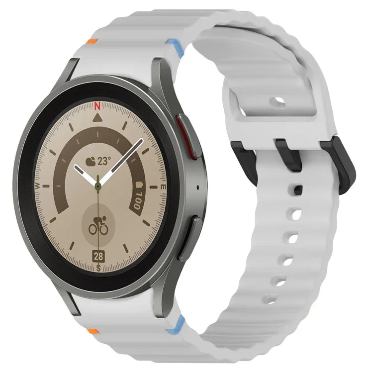 سوار ساعة سيليكون بنقشة حبيبات متموجة مع مشبك أسود مخيط، لـ Samsung Galaxy Watch 5 مقاس 40 / 44مم، لـ Samsung Galaxy Watch 5 Pro، لـ Samsung Galaxy Watch 4 مقاس 40 / 44مم، لـ Samsung Galaxy Watch 4 Classic مقاس 42 / 46مم