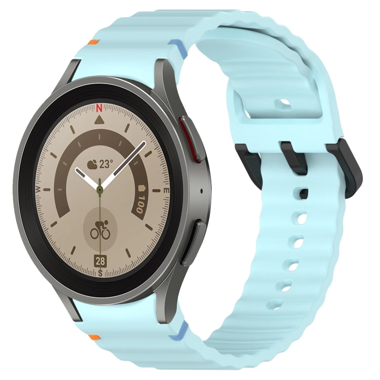 Wavy Grain Stitched Black Buckle Silicone Watch Band, For Samsung Galaxy Watch 5 40 / 44mm, For Samsung Galaxy Watch 5 Pro, For Samsung Galaxy Watch 4 40 / 44mm, For Samsung Galaxy Watch 4 Classic 42 / 46mm