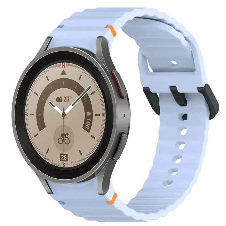 سوار ساعة سيليكون بنقشة حبيبات متموجة مع مشبك أسود مخيط، لـ Samsung Galaxy Watch 5 مقاس 40 / 44مم، لـ Samsung Galaxy Watch 5 Pro، لـ Samsung Galaxy Watch 4 مقاس 40 / 44مم، لـ Samsung Galaxy Watch 4 Classic مقاس 42 / 46مم
