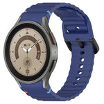 Wavy Grain Stitched Black Buckle Silicone Watch Band, For Samsung Galaxy Watch 5 40 / 44mm, For Samsung Galaxy Watch 5 Pro, For Samsung Galaxy Watch 4 40 / 44mm, For Samsung Galaxy Watch 4 Classic 42 / 46mm