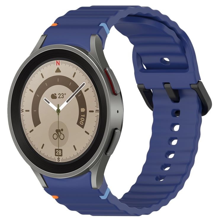 Wavy Grain Stitched Black Buckle Silicone Watch Band, For Samsung Galaxy Watch 5 40 / 44mm, For Samsung Galaxy Watch 5 Pro, For Samsung Galaxy Watch 4 40 / 44mm, For Samsung Galaxy Watch 4 Classic 42 / 46mm