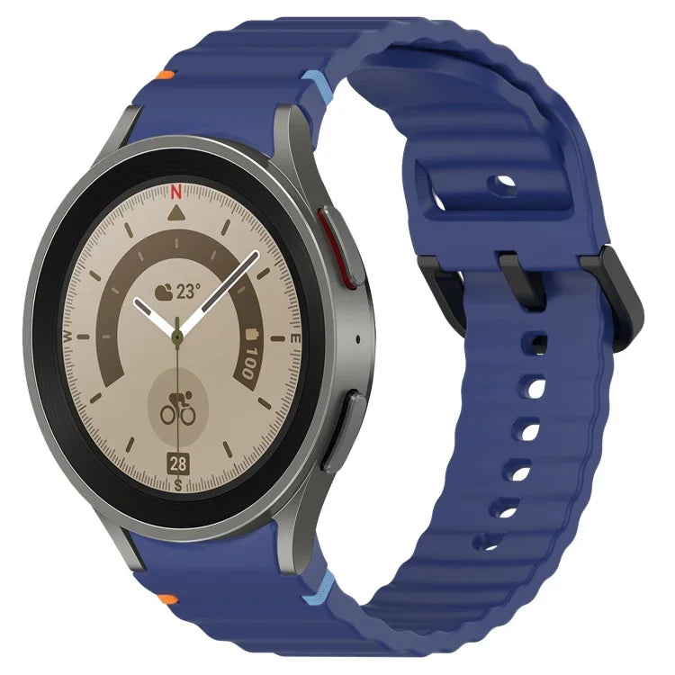 سوار ساعة سيليكون بنقشة حبيبات متموجة مع مشبك أسود مخيط، لـ Samsung Galaxy Watch 5 مقاس 40 / 44مم، لـ Samsung Galaxy Watch 5 Pro، لـ Samsung Galaxy Watch 4 مقاس 40 / 44مم، لـ Samsung Galaxy Watch 4 Classic مقاس 42 / 46مم