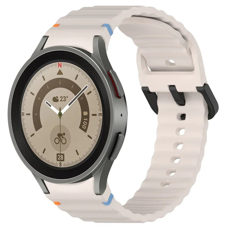 سوار ساعة سيليكون بنقشة حبيبات متموجة مع مشبك أسود مخيط، لـ Samsung Galaxy Watch 5 مقاس 40 / 44مم، لـ Samsung Galaxy Watch 5 Pro، لـ Samsung Galaxy Watch 4 مقاس 40 / 44مم، لـ Samsung Galaxy Watch 4 Classic مقاس 42 / 46مم