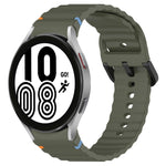 Wavy Grain Stitched Black Buckle Silicone Watch Band, For Samsung Galaxy Watch 5 40 / 44mm, For Samsung Galaxy Watch 5 Pro, For Samsung Galaxy Watch 4 40 / 44mm, For Samsung Galaxy Watch 4 Classic 42 / 46mm