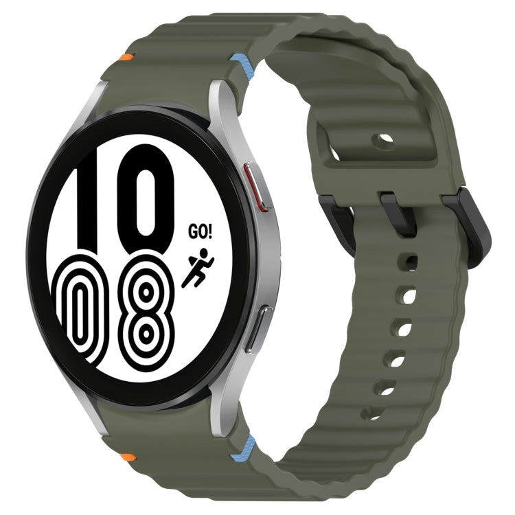 Wavy Grain Stitched Black Buckle Silicone Watch Band, For Samsung Galaxy Watch 5 40 / 44mm, For Samsung Galaxy Watch 5 Pro, For Samsung Galaxy Watch 4 40 / 44mm, For Samsung Galaxy Watch 4 Classic 42 / 46mm