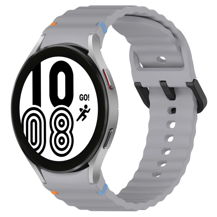 Wavy Grain Stitched Black Buckle Silicone Watch Band, For Samsung Galaxy Watch 5 40 / 44mm, For Samsung Galaxy Watch 5 Pro, For Samsung Galaxy Watch 4 40 / 44mm, For Samsung Galaxy Watch 4 Classic 42 / 46mm