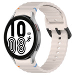 Wavy Grain Stitched Black Buckle Silicone Watch Band, For Samsung Galaxy Watch 5 40 / 44mm, For Samsung Galaxy Watch 5 Pro, For Samsung Galaxy Watch 4 40 / 44mm, For Samsung Galaxy Watch 4 Classic 42 / 46mm