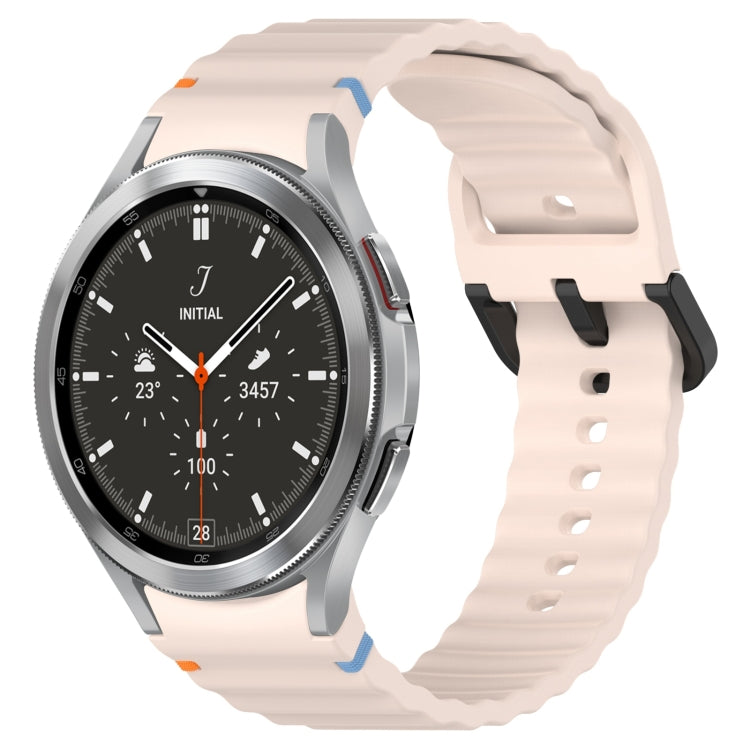 Wavy Grain Stitched Black Buckle Silicone Watch Band, For Samsung Galaxy Watch 5 40 / 44mm, For Samsung Galaxy Watch 5 Pro, For Samsung Galaxy Watch 4 40 / 44mm, For Samsung Galaxy Watch 4 Classic 42 / 46mm