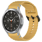 Wavy Grain Stitched Black Buckle Silicone Watch Band, For Samsung Galaxy Watch 5 40 / 44mm, For Samsung Galaxy Watch 5 Pro, For Samsung Galaxy Watch 4 40 / 44mm, For Samsung Galaxy Watch 4 Classic 42 / 46mm