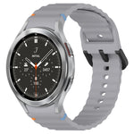 Wavy Grain Stitched Black Buckle Silicone Watch Band, For Samsung Galaxy Watch 5 40 / 44mm, For Samsung Galaxy Watch 5 Pro, For Samsung Galaxy Watch 4 40 / 44mm, For Samsung Galaxy Watch 4 Classic 42 / 46mm