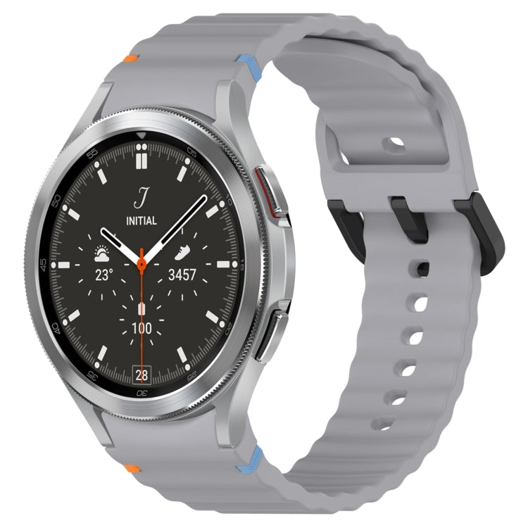 Wavy Grain Stitched Black Buckle Silicone Watch Band, For Samsung Galaxy Watch 5 40 / 44mm, For Samsung Galaxy Watch 5 Pro, For Samsung Galaxy Watch 4 40 / 44mm, For Samsung Galaxy Watch 4 Classic 42 / 46mm