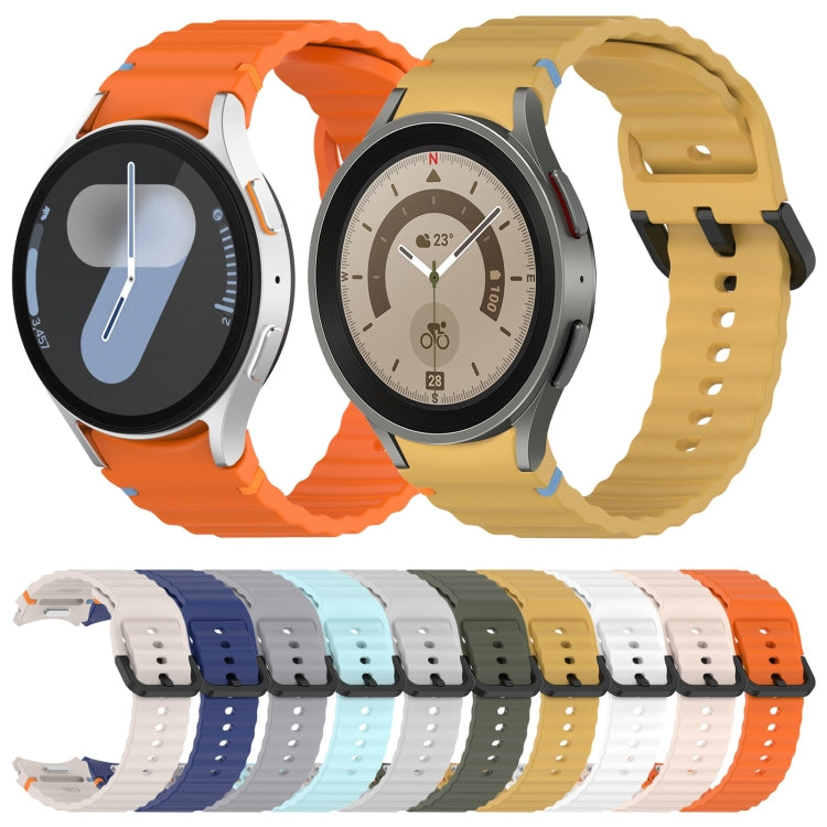 Wavy Grain Stitched Black Buckle Silicone Watch Band, For Samsung Galaxy Watch 5 40 / 44mm, For Samsung Galaxy Watch 5 Pro, For Samsung Galaxy Watch 4 40 / 44mm, For Samsung Galaxy Watch 4 Classic 42 / 46mm