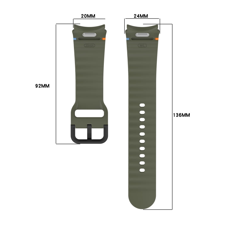 Wavy Grain Stitched Black Buckle Silicone Watch Band, For Samsung Galaxy Watch 5 40 / 44mm, For Samsung Galaxy Watch 5 Pro, For Samsung Galaxy Watch 4 40 / 44mm, For Samsung Galaxy Watch 4 Classic 42 / 46mm