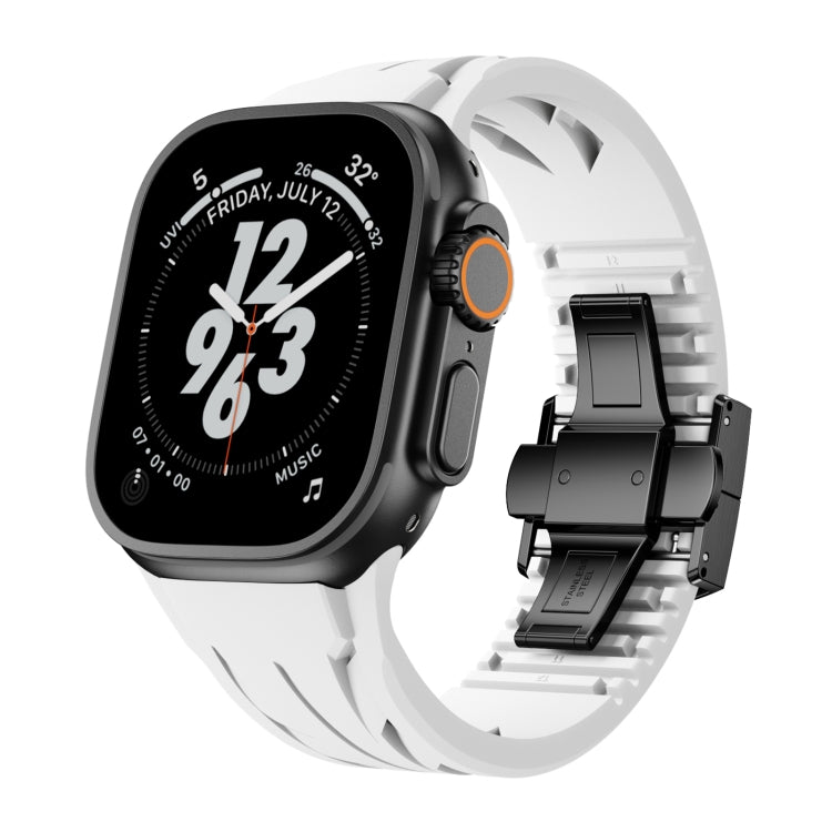 Tailor Stainless Steel Black Butterfly Buckle Silicone Watch Band, For Apple Watch 44mm / 45mm / 46mm / 49mm