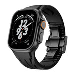Tailor Stainless Steel Black Butterfly Buckle Silicone Watch Band, For Apple Watch 44mm / 45mm / 46mm / 49mm