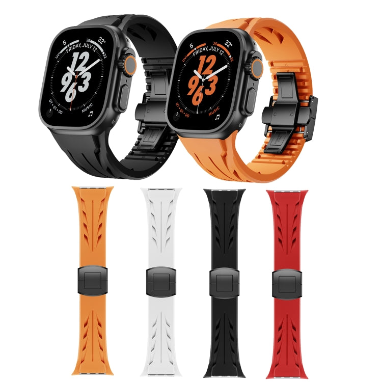 Tailor Stainless Steel Black Butterfly Buckle Silicone Watch Band, For Apple Watch 44mm / 45mm / 46mm / 49mm