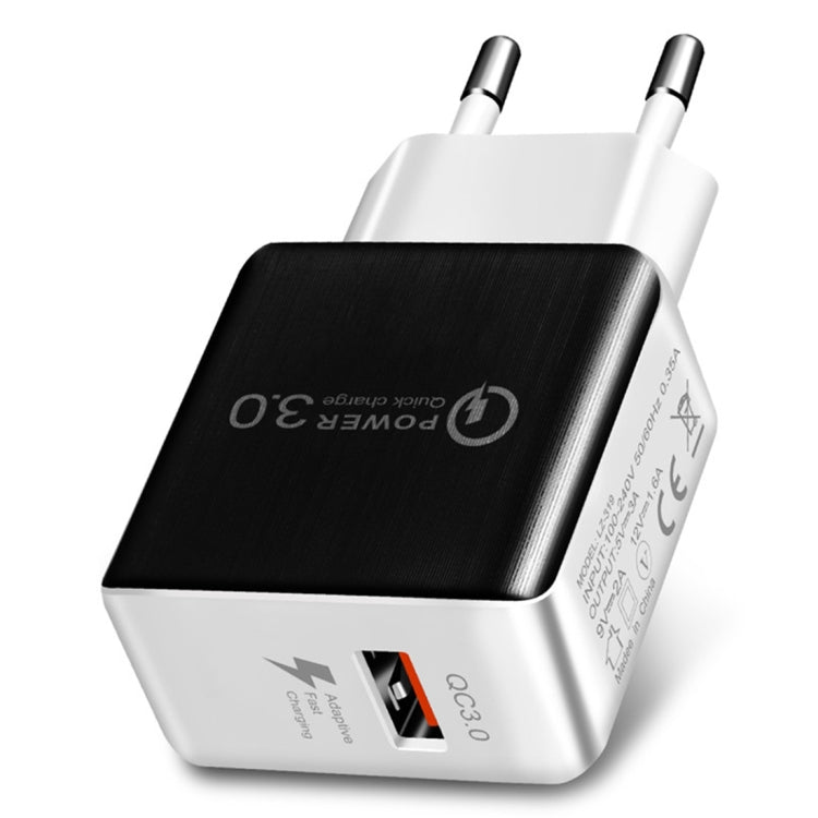 شاحن سريع QC 3.0 بسحب سلك بمنفذ USB واحد، قابس الاتحاد الأوروبي، QC 3.0 أسود، QC 3.0 أبيض