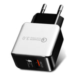 شاحن سريع QC 3.0 بسحب سلك بمنفذ USB واحد، قابس الاتحاد الأوروبي، QC 3.0 أسود، QC 3.0 أبيض