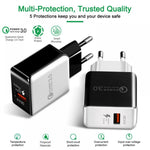 شاحن سريع QC 3.0 بسحب سلك بمنفذ USB واحد، قابس الاتحاد الأوروبي، QC 3.0 أسود، QC 3.0 أبيض