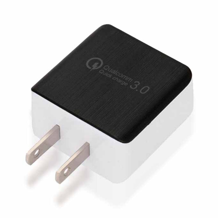 شاحن سريع QC 3.0 بسحب سلك بمنفذ USB واحد، قابس الولايات المتحدة، أسود، أبيض