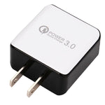 شاحن سريع QC 3.0 بسحب سلك بمنفذ USB واحد، قابس الولايات المتحدة، أسود، أبيض