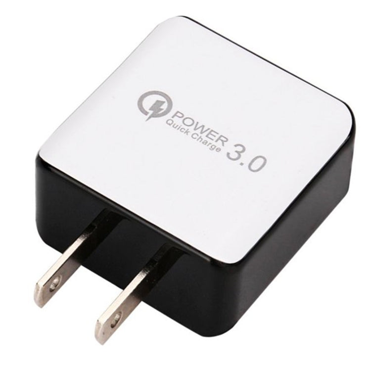 شاحن سريع QC 3.0 بسحب سلك بمنفذ USB واحد، قابس الولايات المتحدة، أسود، أبيض