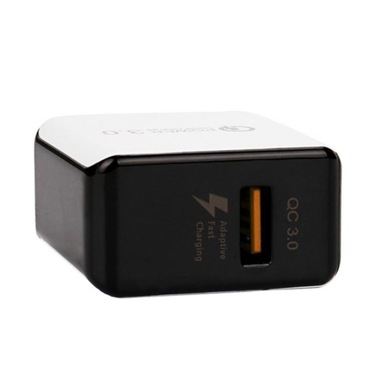 شاحن سريع QC 3.0 بسحب سلك بمنفذ USB واحد، قابس الولايات المتحدة، أسود، أبيض
