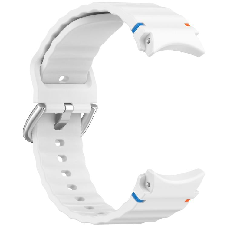 Wavy Grain Stitched Silver Buckle Silicone Watch Band, For Samsung Galaxy Watch 7 40 / 44mm