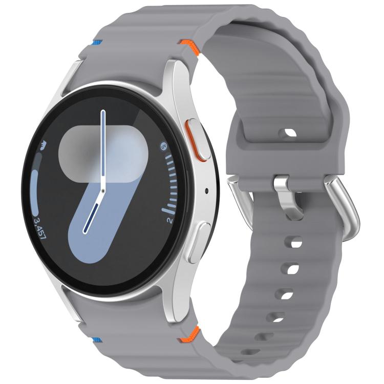 Wavy Grain Stitched Silver Buckle Silicone Watch Band, For Samsung Galaxy Watch 7 40 / 44mm