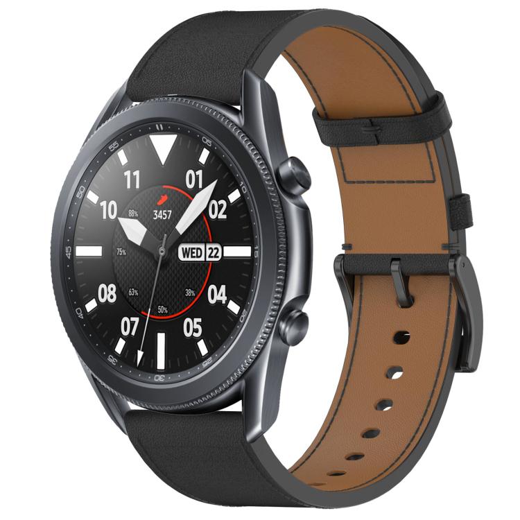 Press Button 22mm Leather Watch Band, For Samsung Galaxy Watch3 45mm